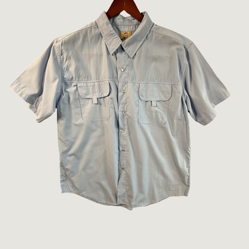 Haband Travelers Mens XL Blue Short Sleeve Snap Front Fishing Travel Shirt